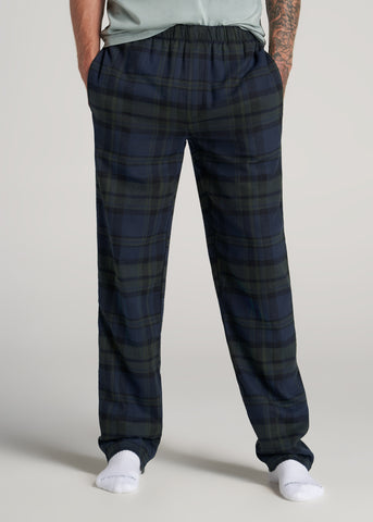 Open-Bottom Flannel Women's Tall Pajama Pants in Blue and Grey Weave