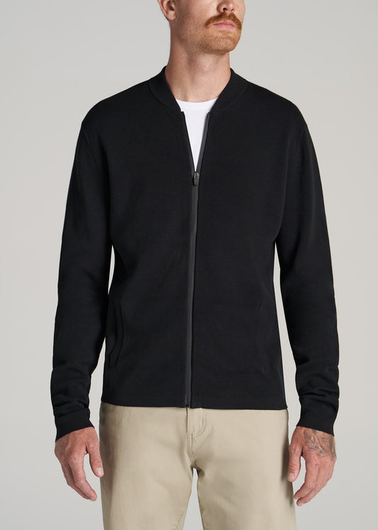    American-Tall-Men-Full-Zip-Baseball-Collar-Cardigan-Black-front