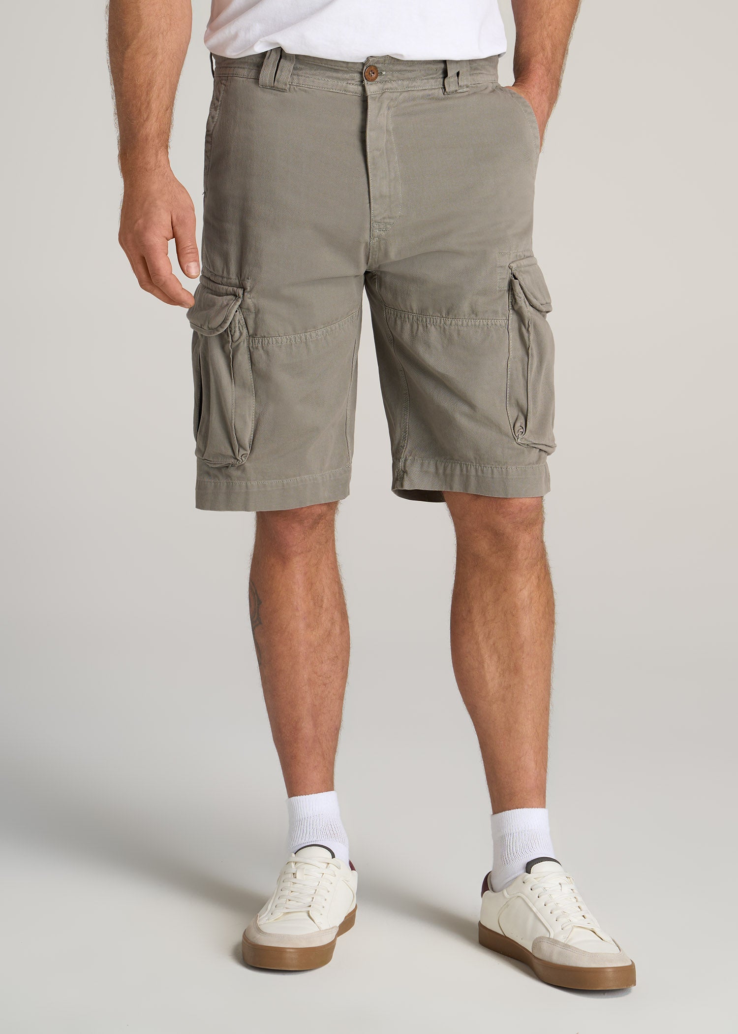    American-Tall-Men-LJ-Cargo-Pocket-Shorts-Medium-Stone-Grey-front