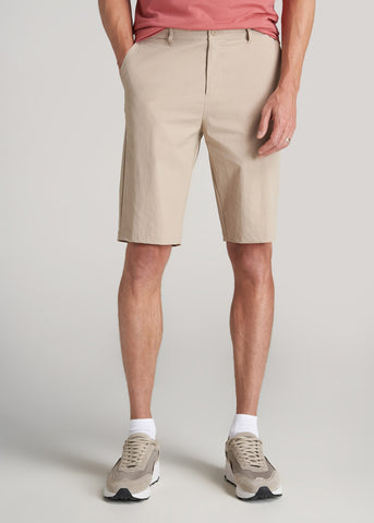 Stretch Twill Pull-On Shorts for Tall Men in Chambray