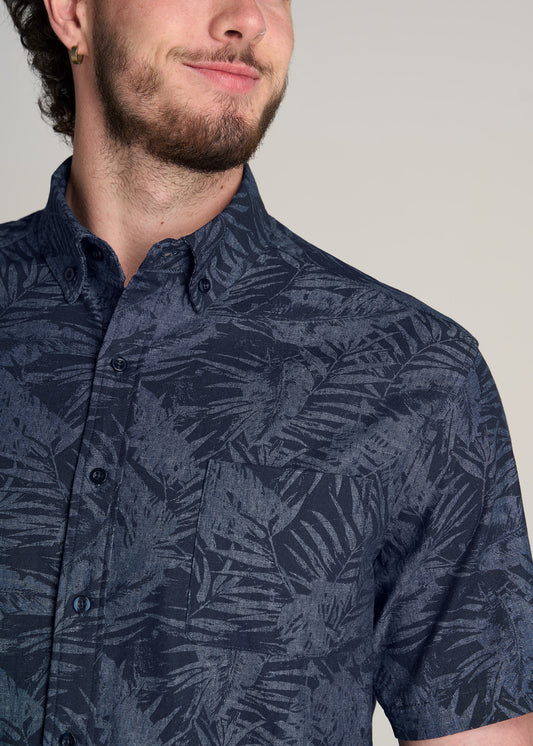       American-Tall-Men-Print-Chambray-Short-Sleeve-Button-Shirt-Navy-Island-Print-detail