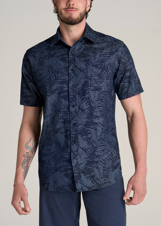       American-Tall-Men-Print-Chambray-Short-Sleeve-Button-Shirt-Navy-Island-Print-front