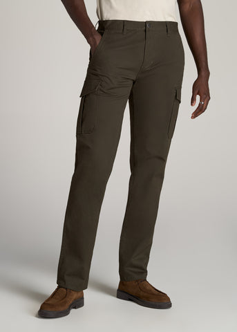 Men's Tall Cargos: Stretch Twill Cargo Russet Brown Pants – American Tall