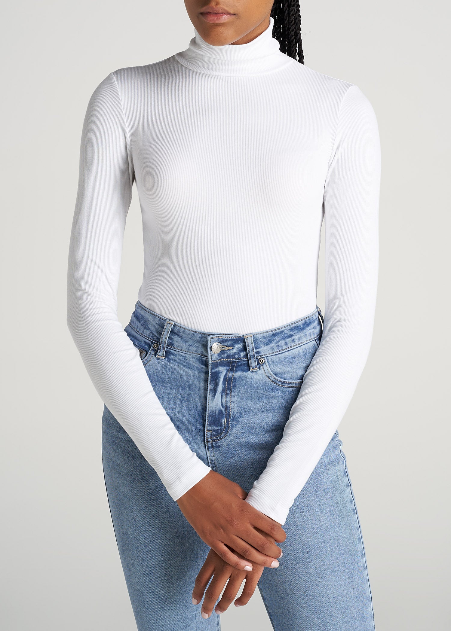 Tall Women's FITTED Long Sleeve Ribbed Turtleneck Tee In White | lupon ...