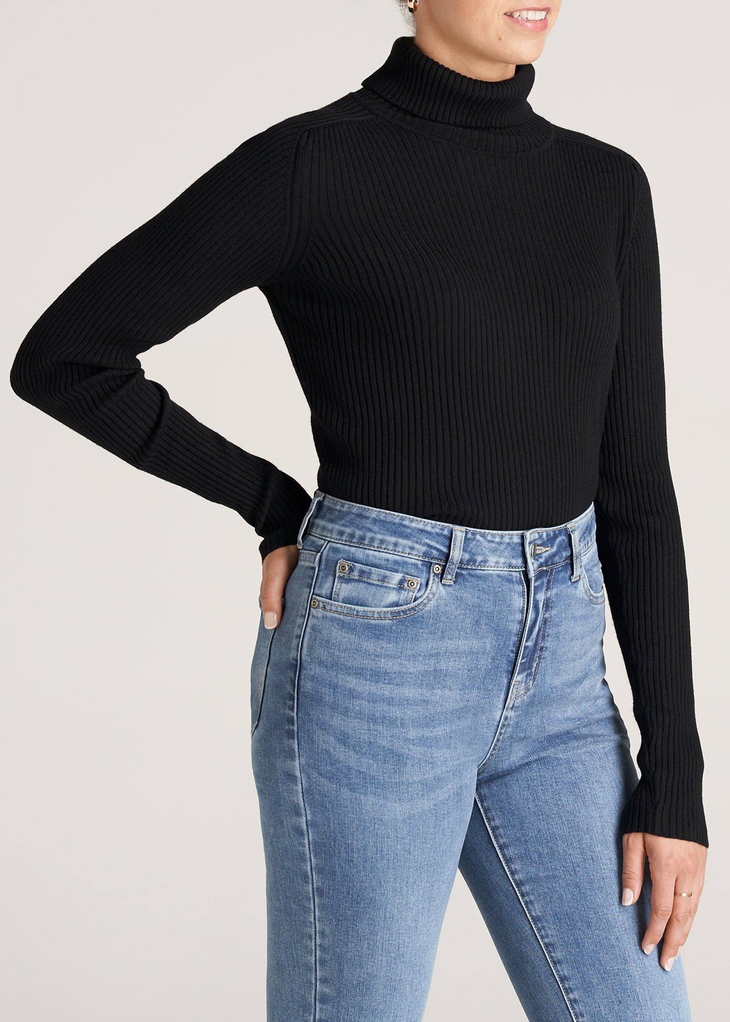 Women's Tall Heavy Rib Turtleneck Sweater in Black M Extra Tall / Black