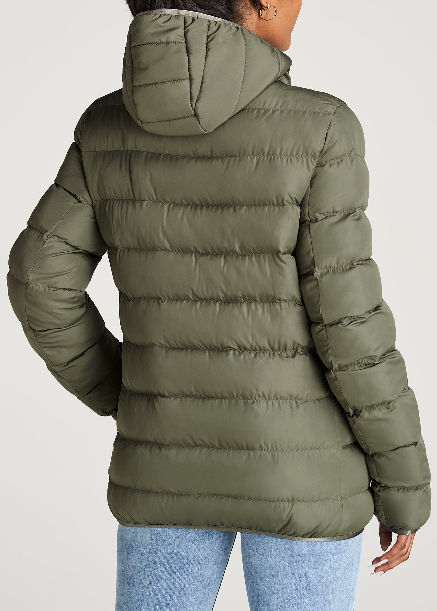 Tall Hooded Puffer Jacket in Olive 