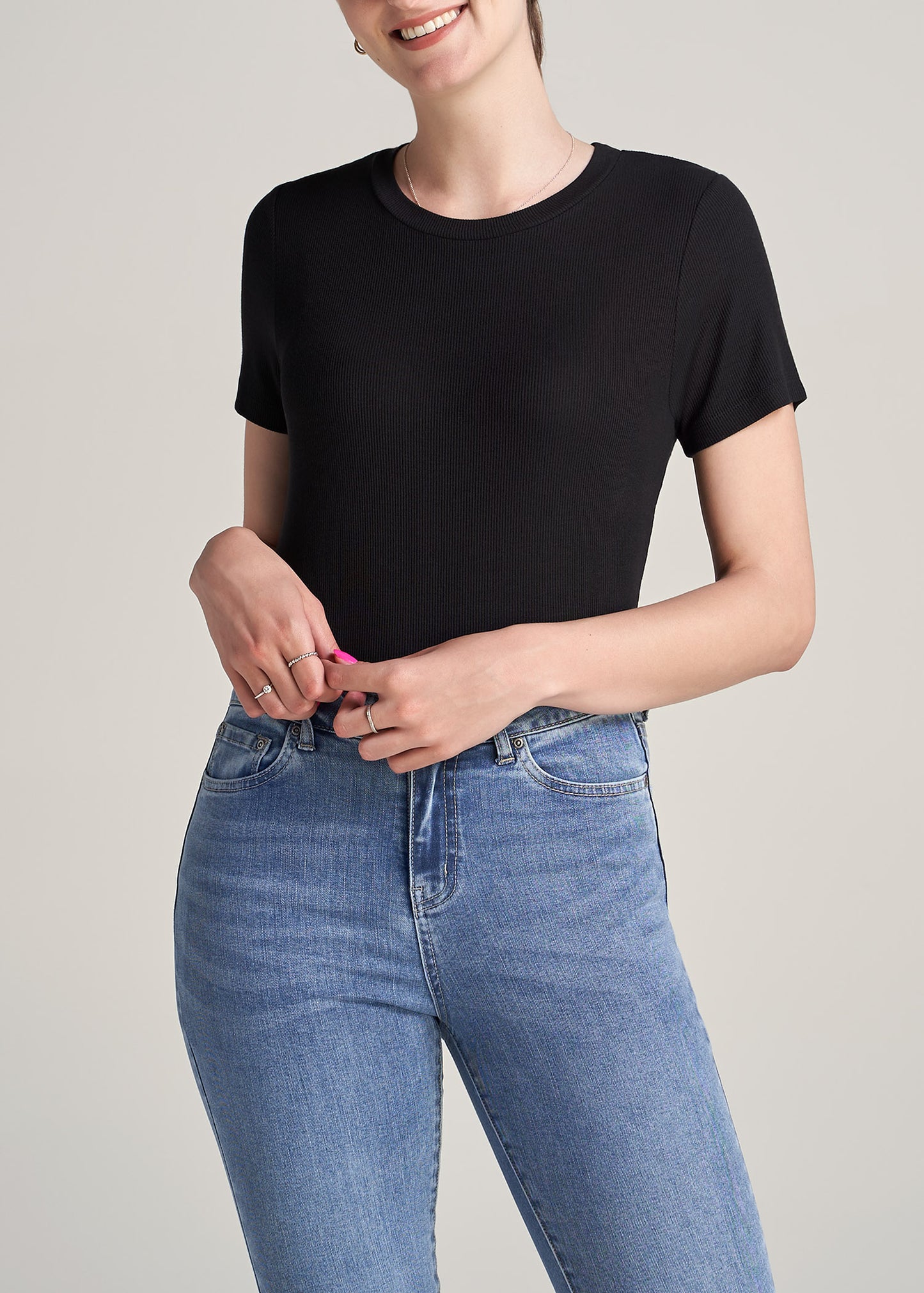 FITTED Ribbed Tee in Black - Women's Tall T-Shirts