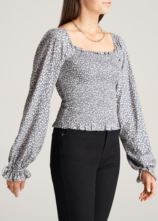 Womens-BalloonSleeveBlouse-BlueCream-side