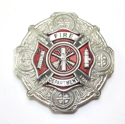 Firefighter Red Chrome over Matt Pewter Plaid Brooch