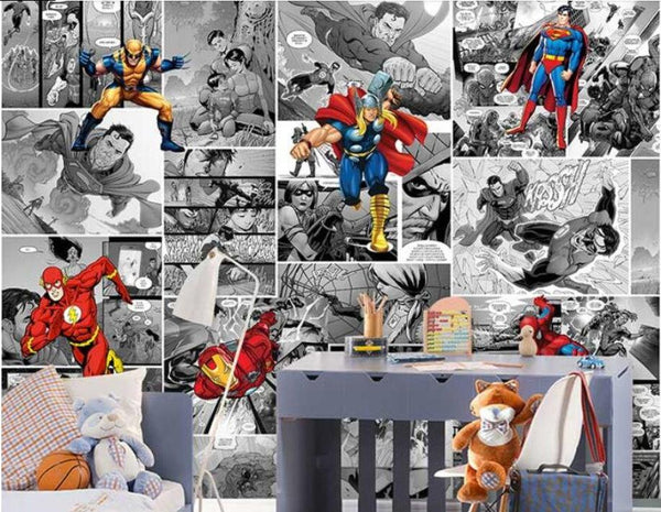 Comic Superheroes Dc And Marvel Newspaper Style Cartoon Wall Mural Beddingandbeyond Club