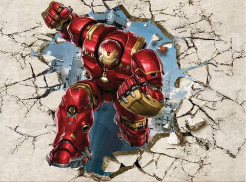 Superhero Marvel Iron Man Breaking Through Wall Design Wallpaper Mural Beddingandbeyond Club