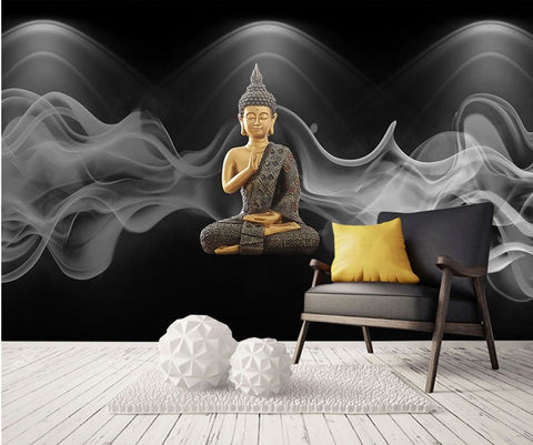 3D Buddha Black Smoky Background Wallpaper for Home or Business, Spa –  