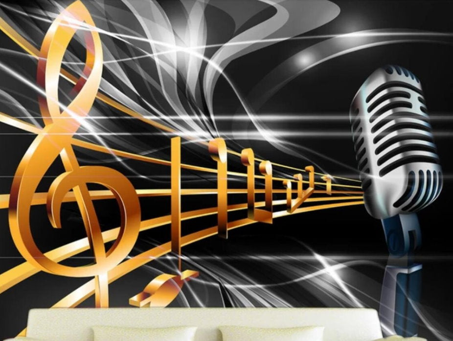 Music Symbols Treble Microphone Wallpaper for Nightclubs Bars or Home –  