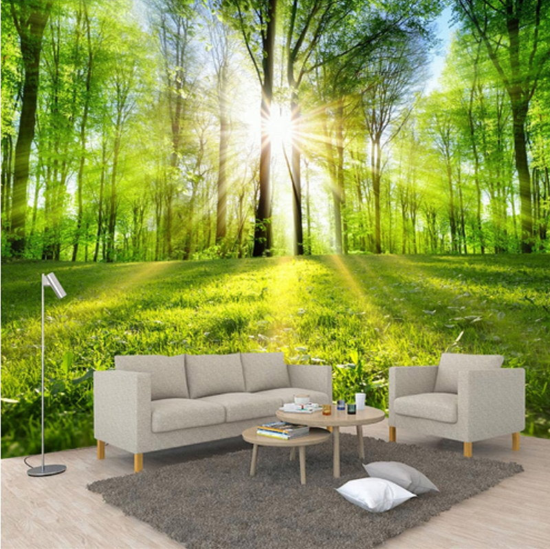 HD Bright Forest Sunshine Through Trees Design Wallpaper Nature Mural –  