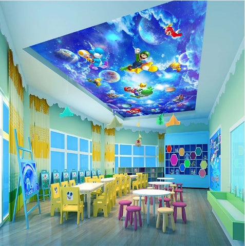 3d Super Mario Cartoon Sky Design Ceiling Wallpaper Kids Wall
