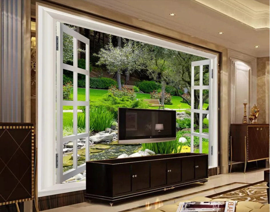 Ultra HD Open Window Lovely Park View Wallpaper Space Expansion Mural –  