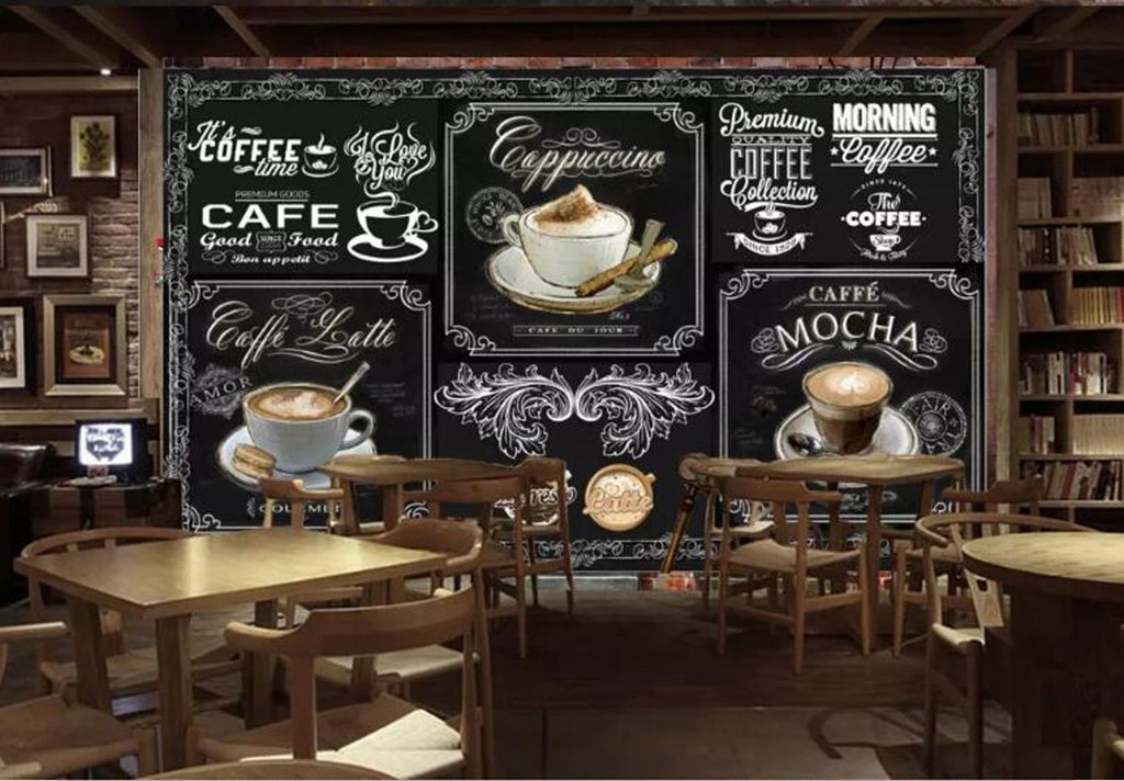 3D Hand-painted Blackboard Coffee Design Wallpaper Retro Cafe Mural –  