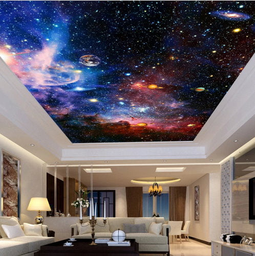 3d Cosmic Sky Stars Planet Ceiling Wallpaper Mural Home Or