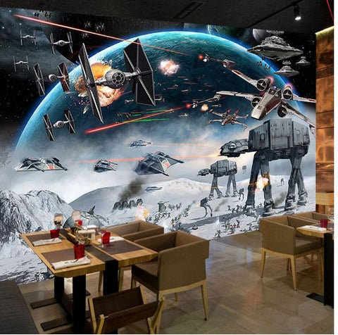 3D Star Wars Fighter Jets Spaceship Battle Scene Wallpaper Wall Mural