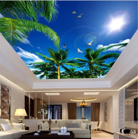 Custom 3d Tropical Coconut Trees Ceiling Wallpaper Home Or