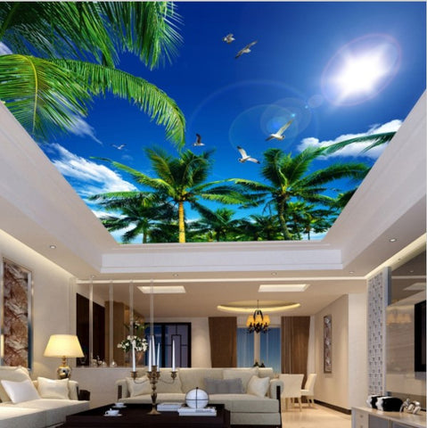 3d Custom Tropical Coconut Trees Sky Ceiling Wallpaper Mural