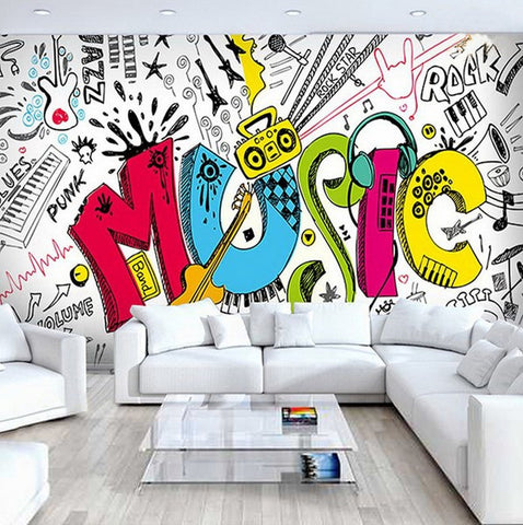 3d Abstract Music Graffiti Design Big Wall Mural For Cafe Restaurant Beddingandbeyond Club