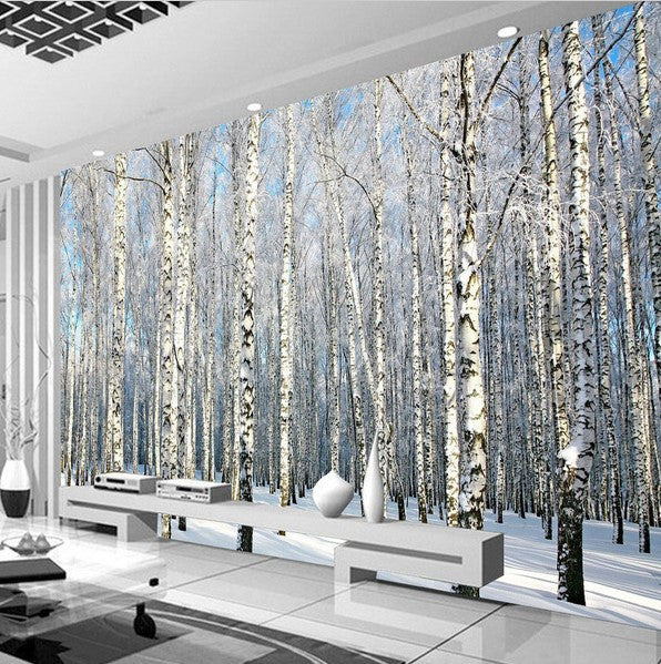 Birch Trees Forest Winter Scene Snow Photo Wallpaper Mural Write Review