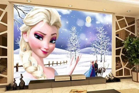 3d Frozen Elsa Anna Wallpaper For Walls Kids Room Frozen Wall Mural Beddingandbeyond Club