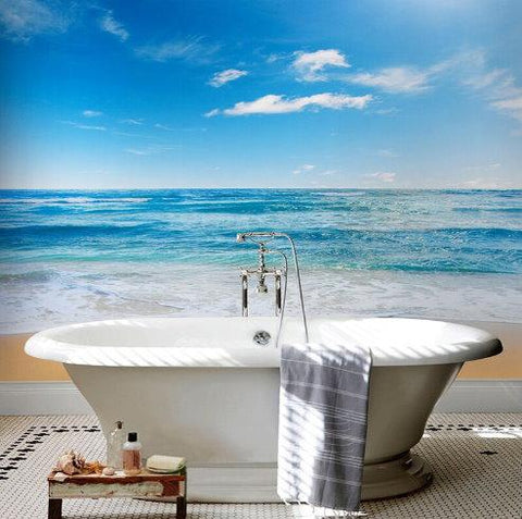 Self-adhesive 3d Beach Blue Sky Waterproof Bathroom Wallpaper Mural – beddingandbeyond.club