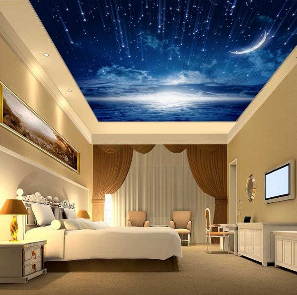 3d Shooting Stars Moon Night Sky Ceiling Wallpaper Galaxy Theme