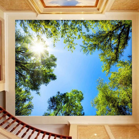 Modern Large Green Trees Ceiling Wallpaper Mural For Home Or