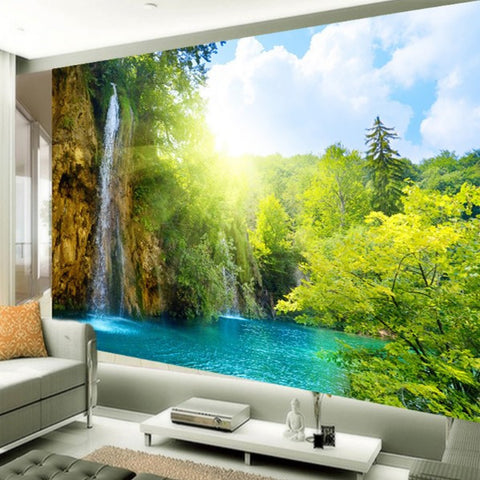 3d High Waterfall Lake Natural Landscape Wallpaper Custom Wall Mural