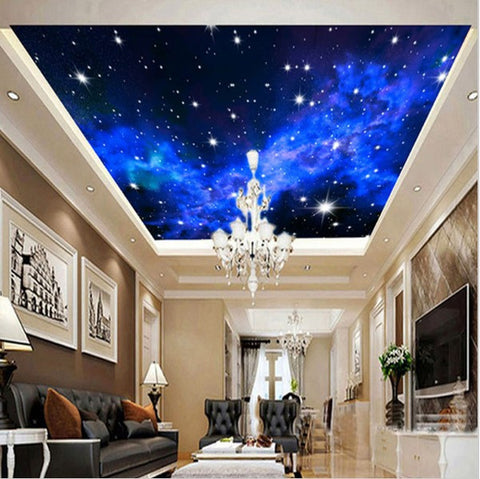 3d Blue Evening Sky Bright Stars Ceiling Wallpaper Custom Photo