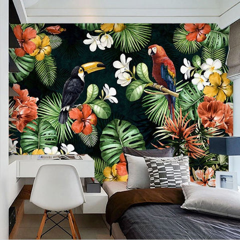 Tropical Rainforest Parrots Wall Mural Non Woven Pastoral Wallpaper Beddingandbeyond Club