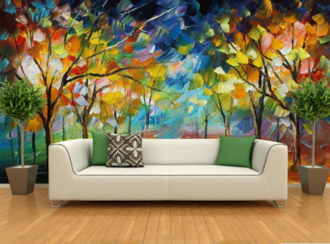 Abstract Colored Trees Oil Painting Photo Wallpaper 3D Mural Art Decor –  