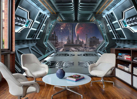 Futuristic Spaceship Design Interior Bridge Window Mural