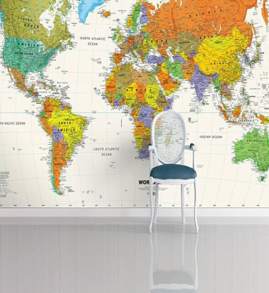 Colorful World Map Design Wallpaper for Walls Custom ...