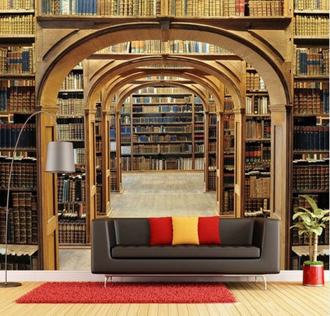3d Library Study Bookcases Shelving Design Wallpaper For Walls