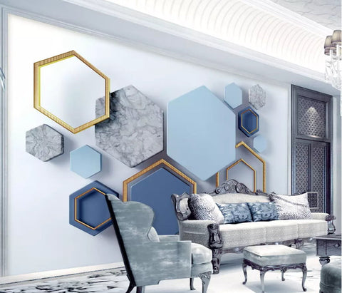 3D Abstract Design Blue Hexagon Shapes Wallpaper for Home ...