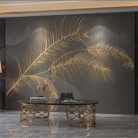 Luxurious Gold Embossed Feather Thin Lines Wallpaper Home Or Business Beddingandbeyond Club