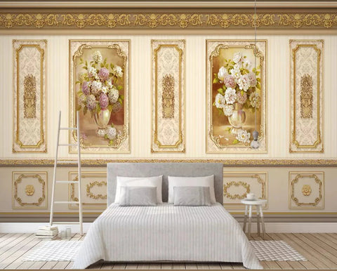 Luxury 3d Wallpaper European Style Floral Panels Wainscoting