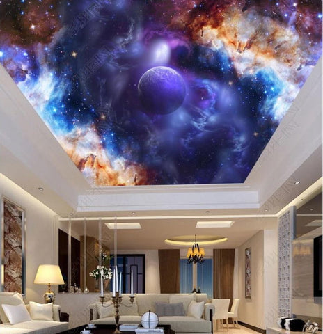 Starry Cosmic Sky Planets Wallpaper 3d Ceiling Mural Home Or