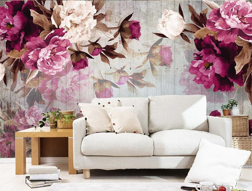 3D Pink Fuscia Peony Painting Print Wallpaper Mural Home or Business