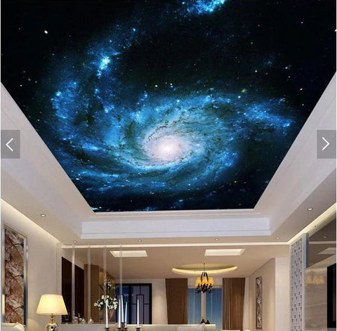 Dazzling Blue Galaxy Spiral Stars Design Ceiling Wallpaper 3d