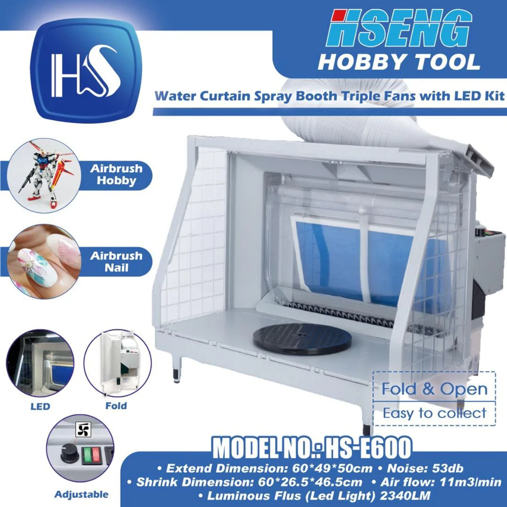 HSENG Water Curtain Spray Booth with Triple Fans and LED Kit