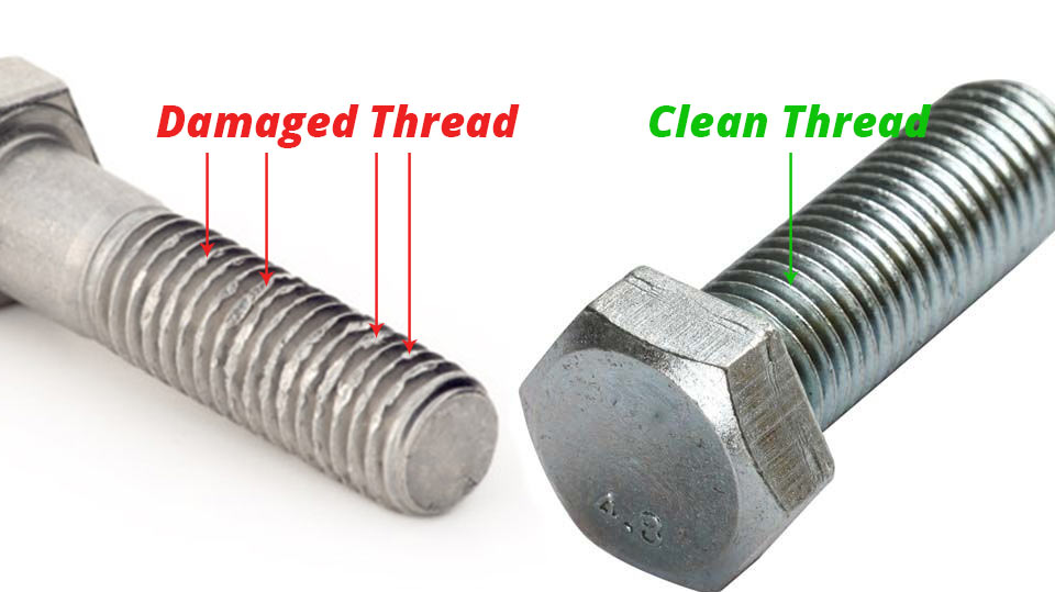 Example of a damaged thread, and a clean thread