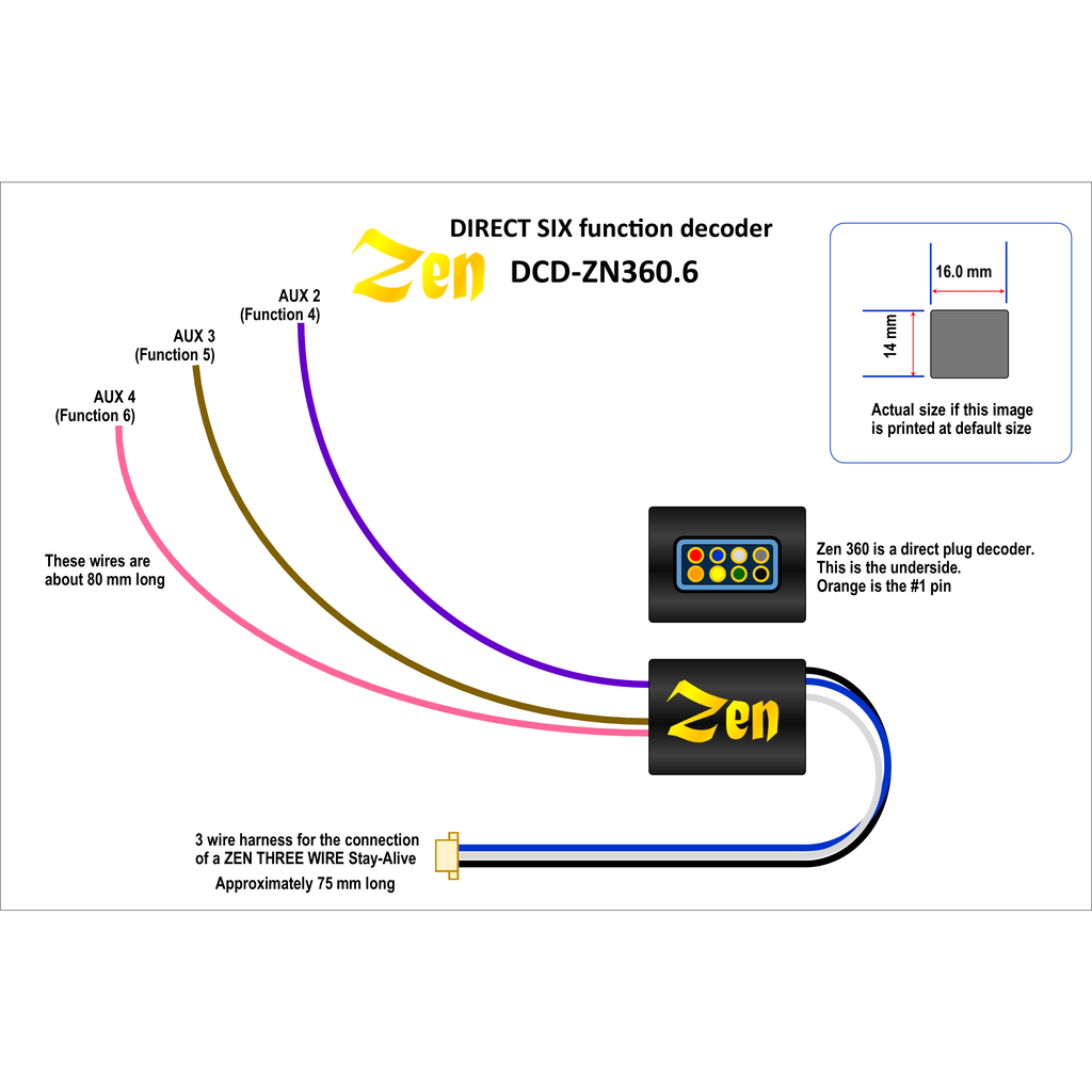 DCC Concepts DCD-Z360 ZEN 360 8-pin Direct 4-function 1.1A Decoder with