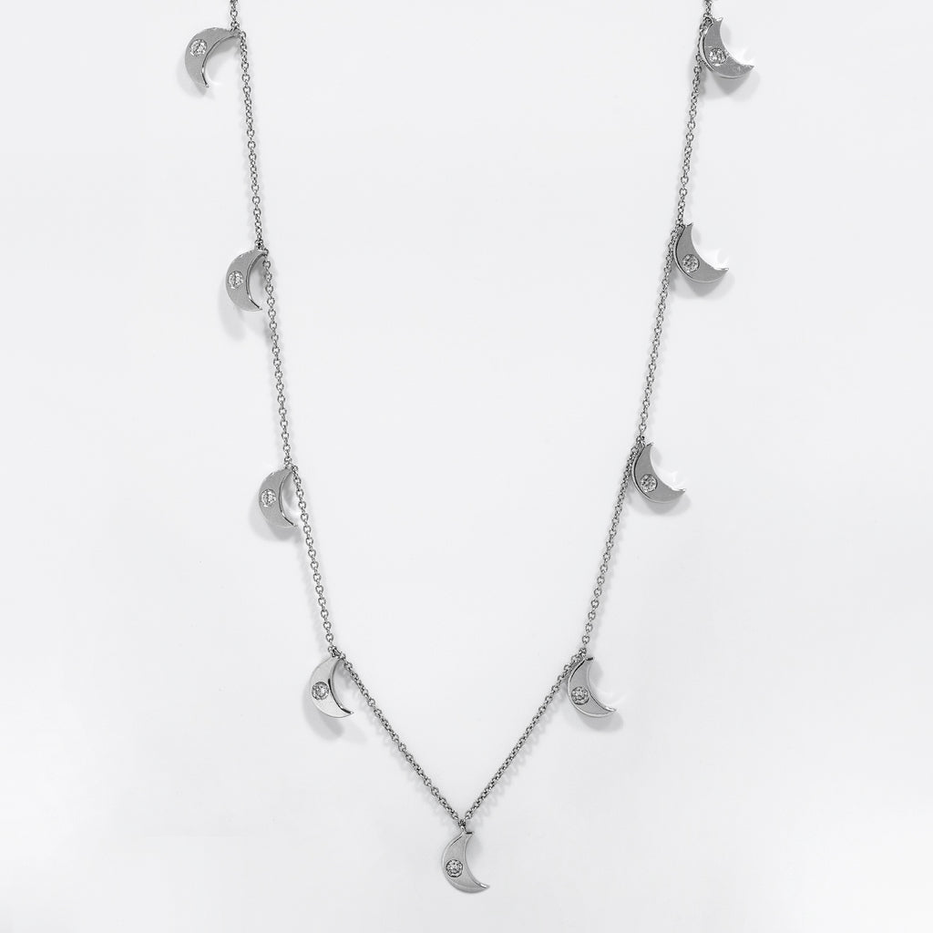 Adjustable 14k White Gold Diamond Dangle Half Moon Necklace – MB Altman ...
