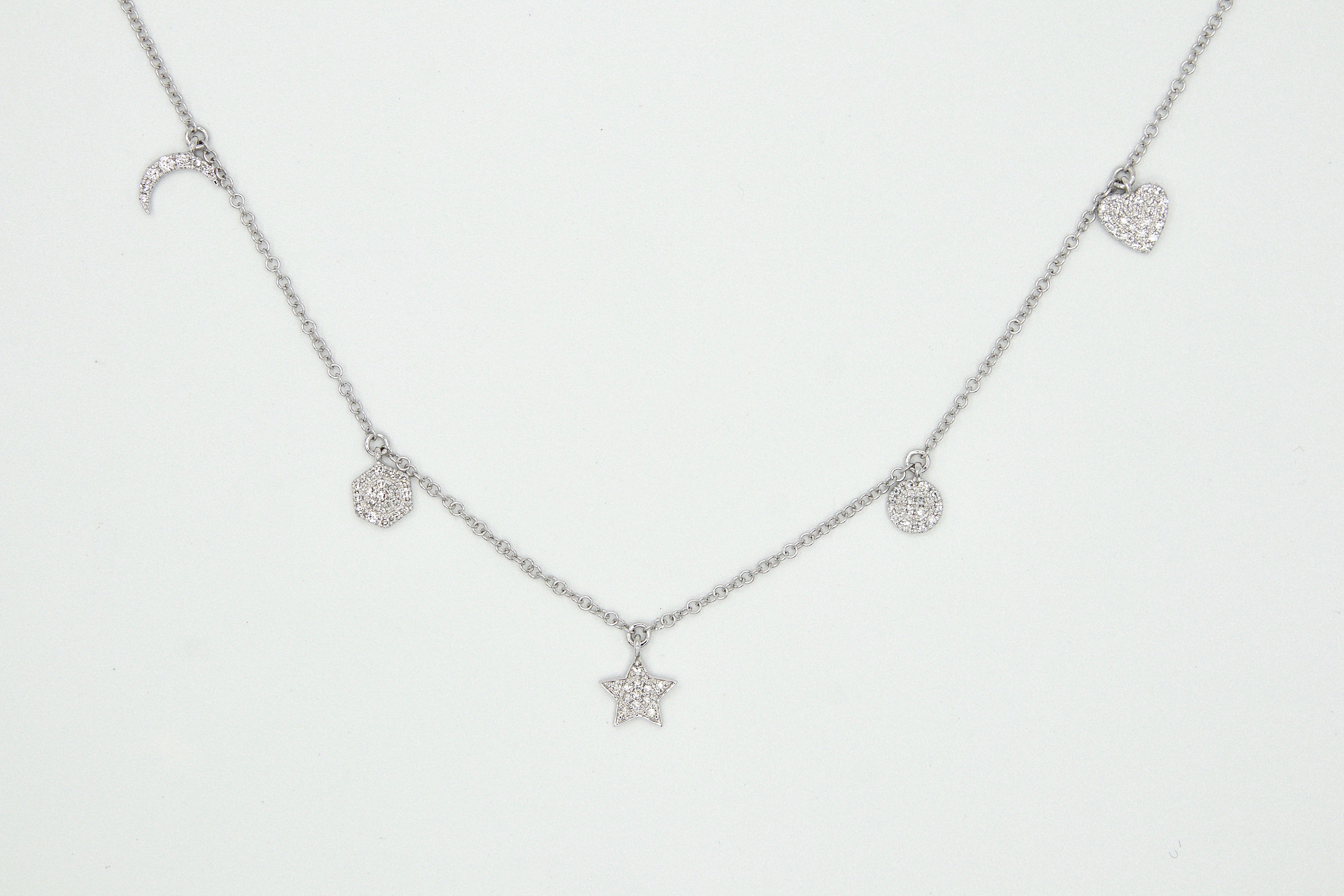 Adjustable 14k White Gold Diamond Charm Necklace