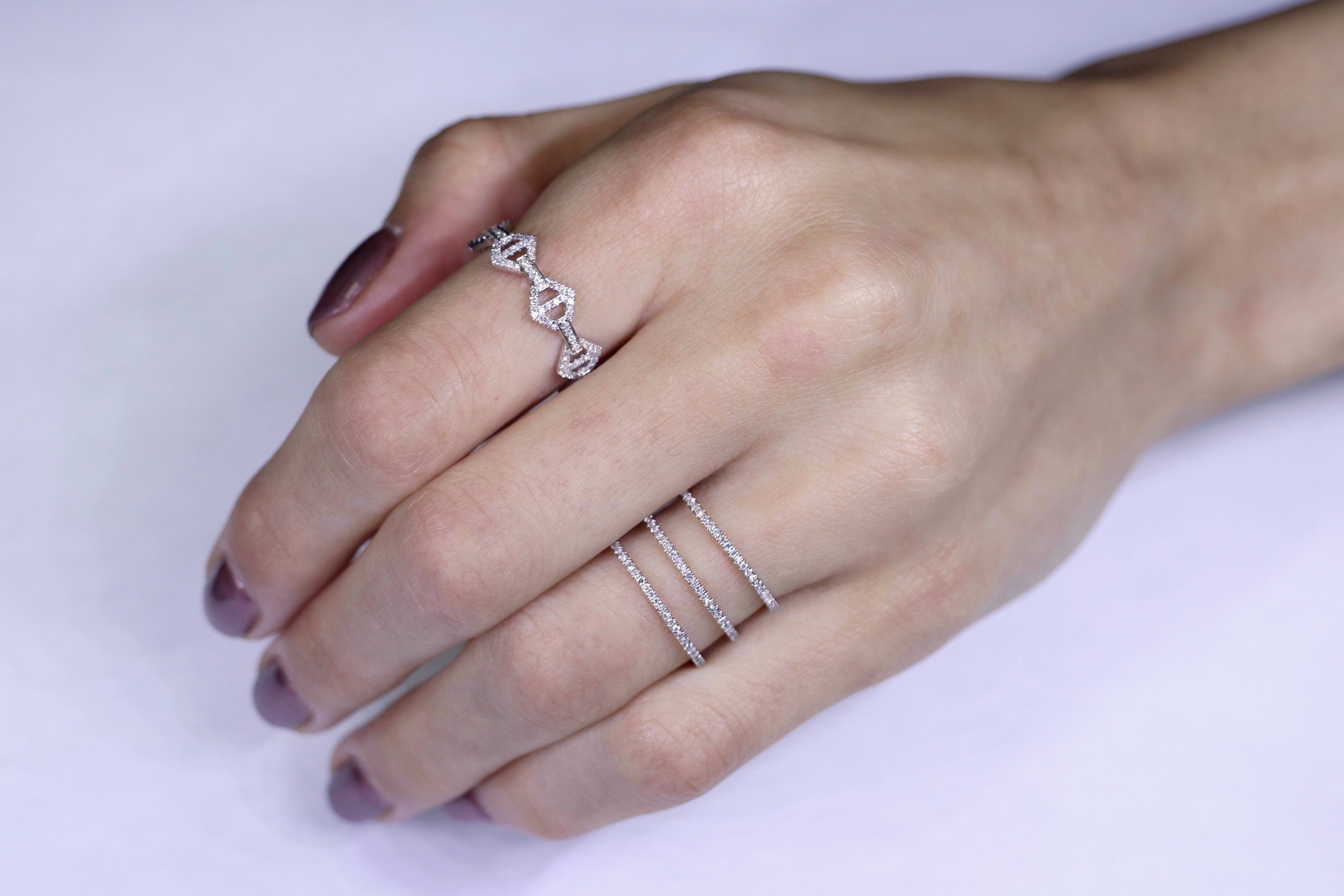 14k White Gold Triangular Design Diamond Eternity Ring
